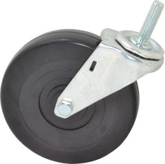 E.R. Wagner - 5" Diam x 1-1/4" Wide x 5-1/2" OAH Stem Mount Swivel Caster - Soft Rubber, 190 Lb Capacity, Delrin Bearing, 7/16-14 x 1-1/2" Threaded Stem - Exact Tooling