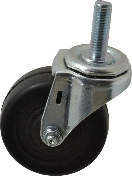 E.R. Wagner - 3" Diam x 1-1/4" Wide x 3-5/8" OAH Stem Mount Swivel Caster - Soft Rubber, 125 Lb Capacity, Delrin Bearing, 1/2-13 x 1-1/2" Threaded Stem - Exact Tooling