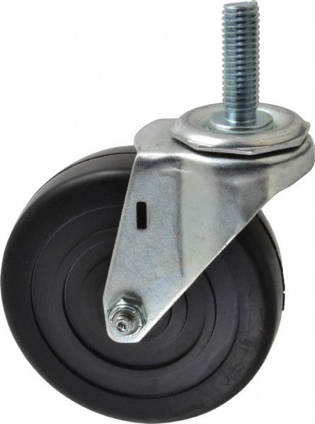 E.R. Wagner - 4" Diam x 1-1/4" Wide x 4-1/2" OAH Stem Mount Swivel Caster - Soft Rubber, 165 Lb Capacity, Delrin Bearing, 1/2-13 x 1-1/2" Threaded Stem - Exact Tooling
