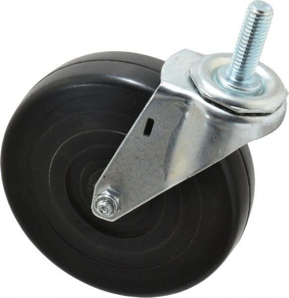 E.R. Wagner - 5" Diam x 1-1/4" Wide x 5-1/2" OAH Stem Mount Swivel Caster - Soft Rubber, 190 Lb Capacity, Delrin Bearing, 1/2-13 x 1-1/2" Threaded Stem - Exact Tooling