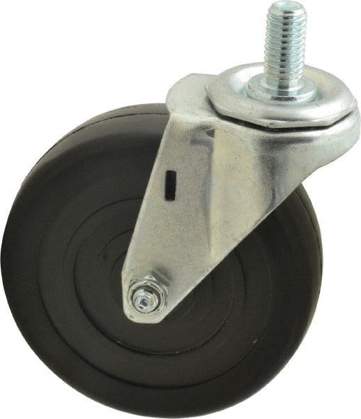 E.R. Wagner - 4" Diam x 1-1/4" Wide x 4-1/2" OAH Stem Mount Swivel Caster - Soft Rubber, 165 Lb Capacity, Delrin Bearing, 1/2-13 x 1" Threaded Stem - Exact Tooling