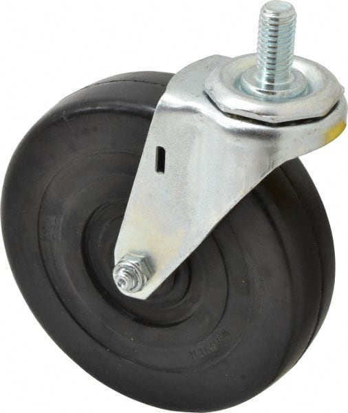E.R. Wagner - 5" Diam x 1-1/4" Wide x 5-1/2" OAH Stem Mount Swivel Caster - Soft Rubber, 190 Lb Capacity, Delrin Bearing, 1/2-13 x 1" Threaded Stem - Exact Tooling