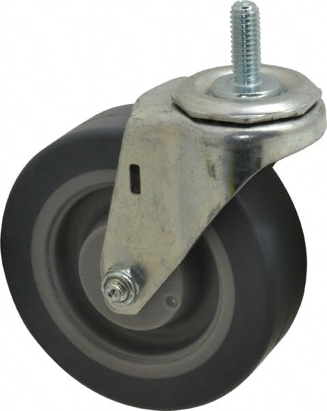 E.R. Wagner - 4" Diam x 1-1/4" Wide x 4-1/2" OAH Stem Mount Swivel Caster - TPR, 165 Lb Capacity, Delrin Bearing, 3/8-16 x 1" Threaded Stem - Exact Tooling