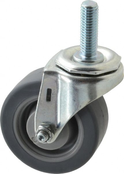 E.R. Wagner - 3" Diam x 1-1/4" Wide x 3-5/8" OAH Stem Mount Swivel Caster - TPR, 125 Lb Capacity, Delrin Bearing, 1/2-13 x 1-1/2" Threaded Stem - Exact Tooling