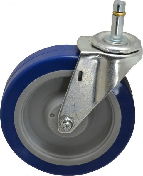 E.R. Wagner - 5" Diam x 1-1/4" Wide x 5-1/2" OAH Stem Mount Swivel Caster - Polyurethane, 280 Lb Capacity, Delrin Bearing, 7/16 x 1-3/8" Friction Stem - Exact Tooling