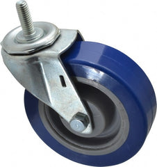 E.R. Wagner - 4" Diam x 1-1/4" Wide x 4-1/2" OAH Stem Mount Swivel Caster - Polyurethane, 275 Lb Capacity, Delrin Bearing, 3/8-16 x 1" Threaded Stem - Exact Tooling