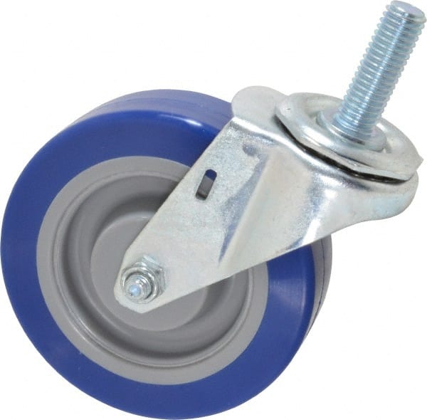 E.R. Wagner - 4" Diam x 1-1/4" Wide x 4-1/2" OAH Stem Mount Swivel Caster - Polyurethane, 275 Lb Capacity, Delrin Bearing, 1/2-13 x 1-1/2" Threaded Stem - Exact Tooling