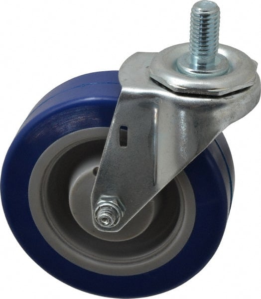 E.R. Wagner - 4" Diam x 1-1/4" Wide x 4-1/2" OAH Stem Mount Swivel Caster - Polyurethane, 275 Lb Capacity, Delrin Bearing, 1/2-13 x 1" Threaded Stem - Exact Tooling