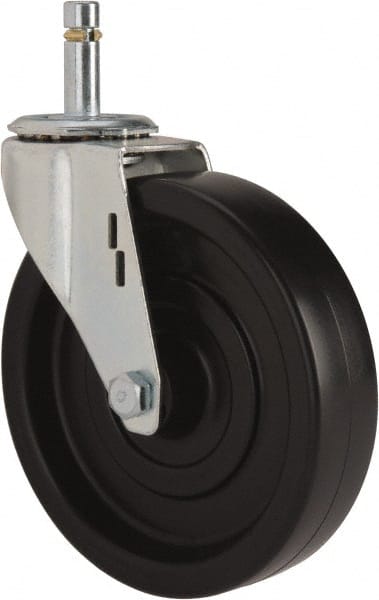 E.R. Wagner - 5" Diam x 1-1/4" Wide x 5-1/2" OAH Stem Mount Swivel Caster - Polyolefin, 280 Lb Capacity, Plain Bearing, 7/16 x 1-3/8" Friction Stem - Exact Tooling