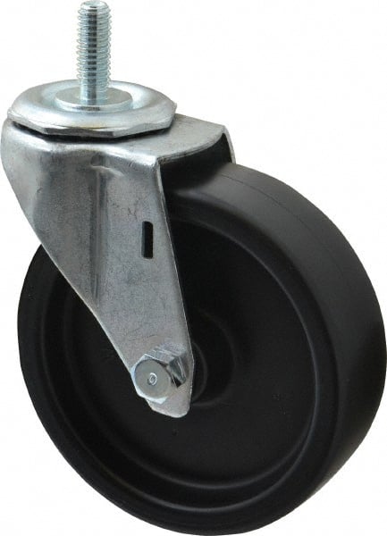 E.R. Wagner - 4" Diam x 1-1/4" Wide x 4-1/2" OAH Stem Mount Swivel Caster - Polyolefin, 255 Lb Capacity, Plain Bearing, 3/8-16 x 1" Threaded Stem - Exact Tooling