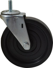 E.R. Wagner - 5" Diam x 1-1/4" Wide x 5-1/2" OAH Stem Mount Swivel Caster - Polyolefin, 280 Lb Capacity, Plain Bearing, 3/8-16 x 1" Threaded Stem - Exact Tooling