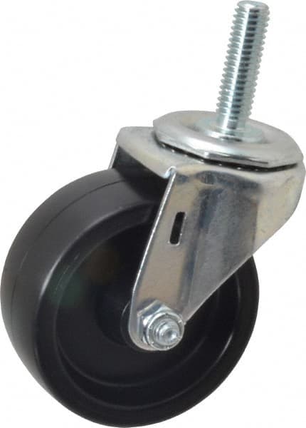 E.R. Wagner - 3" Diam x 1-1/4" Wide x 3-5/8" OAH Stem Mount Swivel Caster - Polyolefin, 210 Lb Capacity, Plain Bearing, 7/16-14 x 1-1/2" Threaded Stem - Exact Tooling