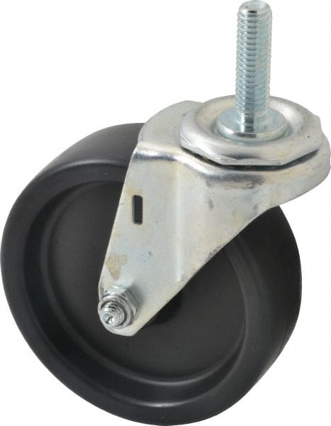E.R. Wagner - 4" Diam x 1-1/4" Wide x 4-1/2" OAH Stem Mount Swivel Caster - Polyolefin, 255 Lb Capacity, Plain Bearing, 7/16-14 x 1-1/2" Threaded Stem - Exact Tooling