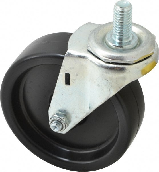 E.R. Wagner - 4" Diam x 1-1/4" Wide x 4-1/2" OAH Stem Mount Swivel Caster - Polyolefin, 255 Lb Capacity, Plain Bearing, 1/2-13 x 1" Threaded Stem - Exact Tooling