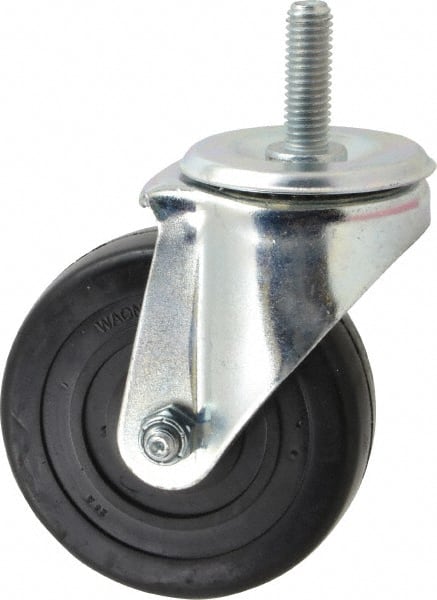 E.R. Wagner - 4" Diam x 1-1/4" Wide x 5" OAH Stem Mount Swivel Caster - Soft Rubber, 165 Lb Capacity, Delrin Bearing, 1/2-13 x 1-1/2" Threaded Stem - Exact Tooling