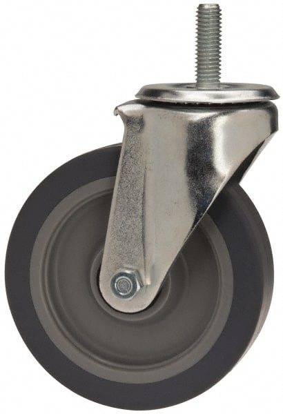 E.R. Wagner - 5" Diam x 1-1/4" Wide x 6-1/8" OAH Stem Mount Swivel Caster - TPR, 200 Lb Capacity, Delrin Bearing, 1/2-13 x 1-1/2" Threaded Stem - Exact Tooling