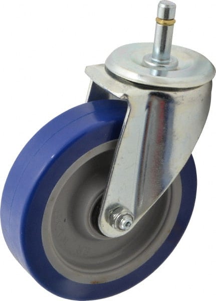 E.R. Wagner - 5" Diam x 1-1/4" Wide x 6-1/8" OAH Stem Mount Swivel Caster - Polyurethane, 300 Lb Capacity, Delrin Bearing, 7/16 x 1-3/8" Friction Stem - Exact Tooling