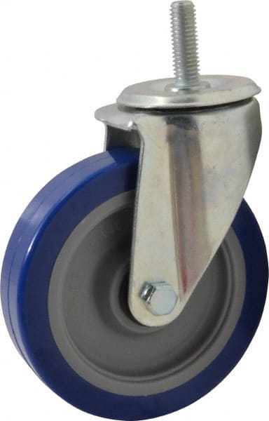 E.R. Wagner - 5" Diam x 1-1/4" Wide x 6-1/8" OAH Stem Mount Swivel Caster - Polyurethane, 300 Lb Capacity, Delrin Bearing, 1/2-13 x 1-1/2" Threaded Stem - Exact Tooling