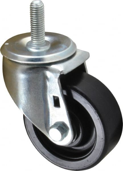 E.R. Wagner - 3-1/2" Diam x 1-1/4" Wide x 4-1/2" OAH Stem Mount Swivel Caster - Polyolefin, 250 Lb Capacity, Delrin Bearing, 1/2-13 x 1-1/2" Threaded Stem - Exact Tooling