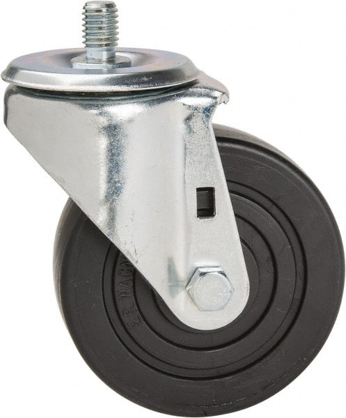 E.R. Wagner - 4" Diam x 1-3/8" Wide x 5" OAH Stem Mount Swivel Caster - Polyolefin, 275 Lb Capacity, Delrin Bearing, 1/2-13 x 3/4" Threaded Stem - Exact Tooling
