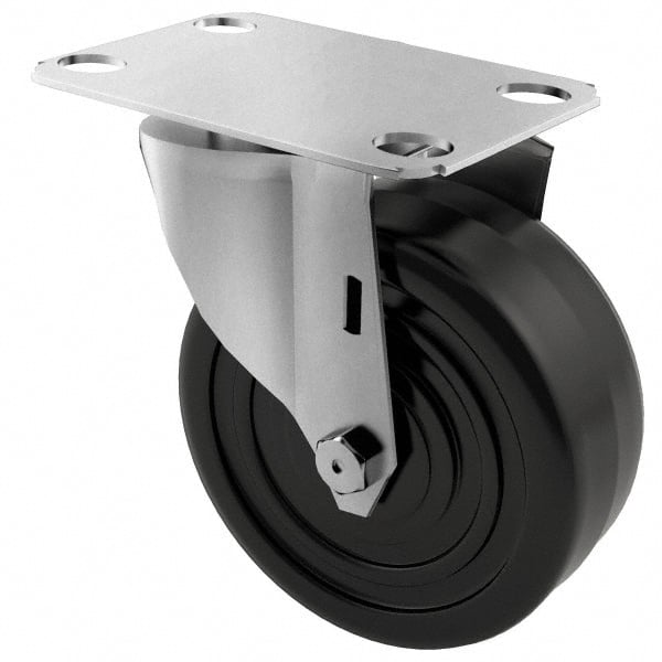 E.R. Wagner - 4" Diam x 1-1/4" Wide x 4-11/16" OAH Top Plate Mount Swivel Caster - Soft Rubber, 165 Lb Capacity, Delrin Bearing, 2-3/4 x 3-3/4" Plate - Exact Tooling