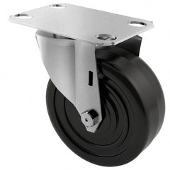 E.R. Wagner - 4" Diam x 1-1/4" Wide x 4-11/16" OAH Top Plate Mount Swivel Caster - Soft Rubber, 165 Lb Capacity, Delrin Bearing, 2-3/4 x 3-3/4" Plate - Exact Tooling