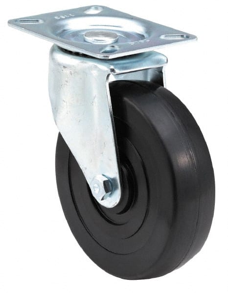 E.R. Wagner - 6" Diam x 1-3/8" Wide x 7-1/16" OAH Top Plate Mount Swivel Caster - Soft Rubber, 280 Lb Capacity, Delrin Bearing, 3-1/8 x 4-1/8" Plate - Exact Tooling