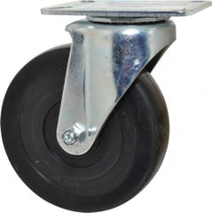 E.R. Wagner - 5" Diam x 1-3/8" Wide x 6-1/16" OAH Top Plate Mount Swivel Caster - Soft Rubber, 240 Lb Capacity, Delrin Bearing, 3-1/8 x 4-1/8" Plate - Exact Tooling