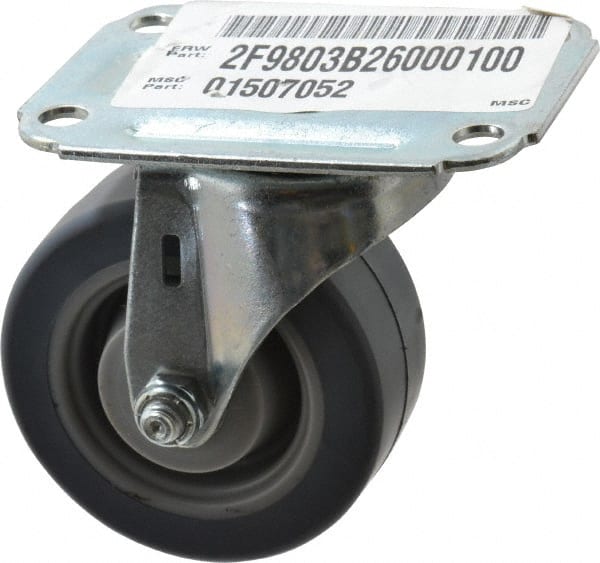 E.R. Wagner - 3" Diam x 1-1/4" Wide x 3-3/4" OAH Top Plate Mount Swivel Caster - TPR, 125 Lb Capacity, Delrin Bearing, 2-3/4 x 3-3/4" Plate - Exact Tooling