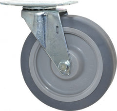 E.R. Wagner - 5" Diam x 1-1/4" Wide x 5-5/8" OAH Top Plate Mount Swivel Caster - TPR, 190 Lb Capacity, Delrin Bearing, 2-3/4 x 3-3/4" Plate - Exact Tooling