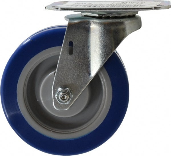 E.R. Wagner - 4" Diam x 1-1/4" Wide x 4-11/16" OAH Top Plate Mount Swivel Caster - Polyurethane, 275 Lb Capacity, Delrin Bearing, 2-3/4 x 3-3/4" Plate - Exact Tooling