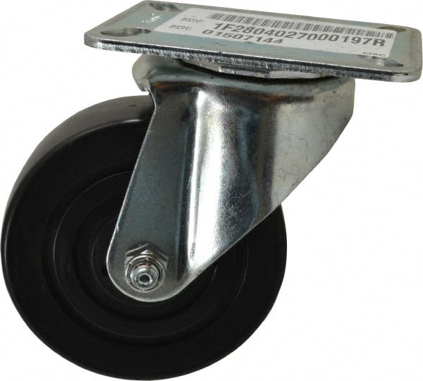 E.R. Wagner - 4" Diam x 1-3/8" Wide x 5-1/16" OAH Top Plate Mount Swivel Caster - Polyolefin, 300 Lb Capacity, Plain Bearing, 3-1/8 x 4-1/8" Plate - Exact Tooling