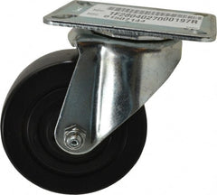E.R. Wagner - 4" Diam x 1-3/8" Wide x 5-1/16" OAH Top Plate Mount Swivel Caster - Polyolefin, 300 Lb Capacity, Plain Bearing, 3-1/8 x 4-1/8" Plate - Exact Tooling