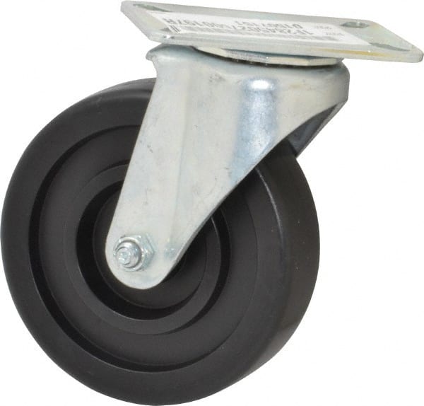 E.R. Wagner - 5" Diam x 1-3/8" Wide x 6-1/16" OAH Top Plate Mount Swivel Caster - Polyolefin, 350 Lb Capacity, Plain Bearing, 3-1/8 x 4-1/8" Plate - Exact Tooling