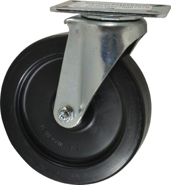 E.R. Wagner - 6" Diam x 1-3/8" Wide x 7-1/16" OAH Top Plate Mount Swivel Caster - Polyolefin, 400 Lb Capacity, Plain Bearing, 3-1/8 x 4-1/8" Plate - Exact Tooling