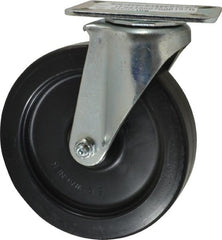 E.R. Wagner - 6" Diam x 1-3/8" Wide x 7-1/16" OAH Top Plate Mount Swivel Caster - Polyolefin, 400 Lb Capacity, Plain Bearing, 3-1/8 x 4-1/8" Plate - Exact Tooling