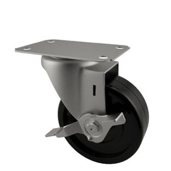 E.R. Wagner - 3" Diam x 1-1/4" Wide x 3-3/4" OAH Top Plate Mount Swivel Caster with Brake - Soft Rubber, 125 Lb Capacity, Delrin Bearing, 2-3/4 x 3-3/4" Plate - Exact Tooling
