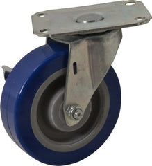E.R. Wagner - 4" Diam x 1-1/4" Wide x 4-11/16" OAH Top Plate Mount Swivel Caster with Brake - Polyurethane, 275 Lb Capacity, Delrin Bearing, 2-3/4 x 3-3/4" Plate - Exact Tooling
