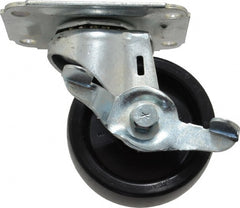 E.R. Wagner - 3" Diam x 1-1/4" Wide x 3-3/4" OAH Top Plate Mount Swivel Caster with Brake - Polyolefin, 210 Lb Capacity, Plain Bearing, 2-3/4 x 3-3/4" Plate - Exact Tooling