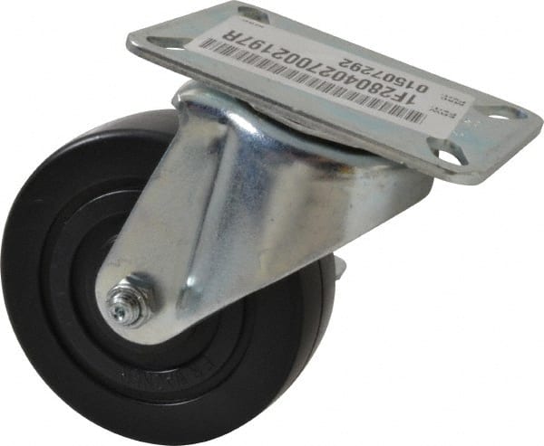 E.R. Wagner - 4" Diam x 1-3/8" Wide x 5-1/16" OAH Top Plate Mount Swivel Caster with Brake - Polyolefin, 300 Lb Capacity, Plain Bearing, 3-1/8 x 4-1/8" Plate - Exact Tooling