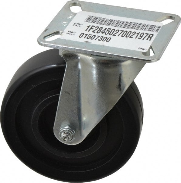 E.R. Wagner - 5" Diam x 1-3/8" Wide x 6-1/16" OAH Top Plate Mount Swivel Caster with Brake - Polyolefin, 350 Lb Capacity, Plain Bearing, 3-1/8 x 4-1/8" Plate - Exact Tooling