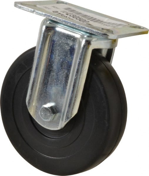 E.R. Wagner - 5" Diam x 1-3/8" Wide x 6-1/16" OAH Top Plate Mount Rigid Caster - Soft Rubber, 240 Lb Capacity, Delrin Bearing, 3-1/8 x 4-1/8" Plate - Exact Tooling