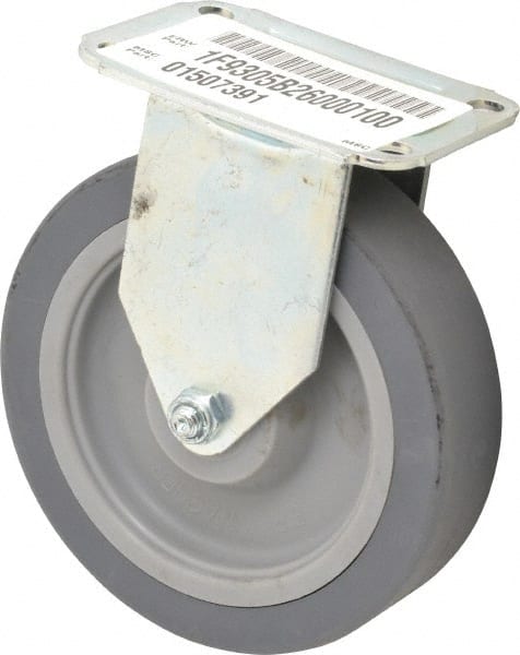 E.R. Wagner - 5" Diam x 1-1/4" Wide x 5-5/8" OAH Top Plate Mount Rigid Caster - TPR, 190 Lb Capacity, Delrin Bearing, 2-3/4 x 3-3/4" Plate - Exact Tooling