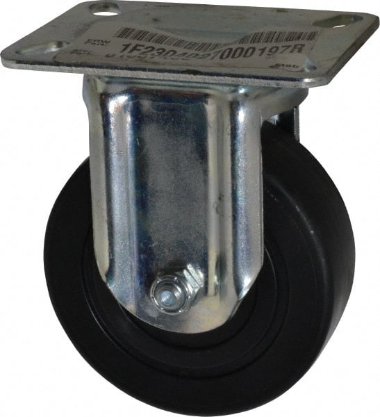 E.R. Wagner - 4" Diam x 1-3/8" Wide x 5-1/16" OAH Top Plate Mount Rigid Caster - Polyolefin, 300 Lb Capacity, Plain Bearing, 3-1/8 x 4-1/8" Plate - Exact Tooling
