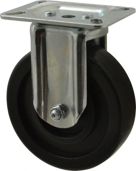 E.R. Wagner - 5" Diam x 1-3/8" Wide x 6-1/16" OAH Top Plate Mount Rigid Caster - Polyolefin, 350 Lb Capacity, Plain Bearing, 3-1/8 x 4-1/8" Plate - Exact Tooling