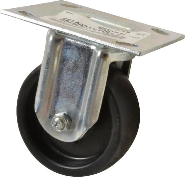 E.R. Wagner - 4" Diam x 1-3/8" Wide x 5-1/16" OAH Top Plate Mount Rigid Caster - Polyolefin, 300 Lb Capacity, Roller Bearing, 3-3/4 x 4-5/8" Plate - Exact Tooling