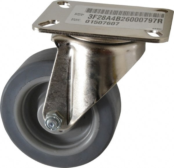 E.R. Wagner - 4" Diam x 1-1/2" Wide x 5-3/8" OAH Top Plate Mount Swivel Caster - TPR, 200 Lb Capacity, Delrin Bearing, 3-1/8 x 4-1/8" Plate - Exact Tooling