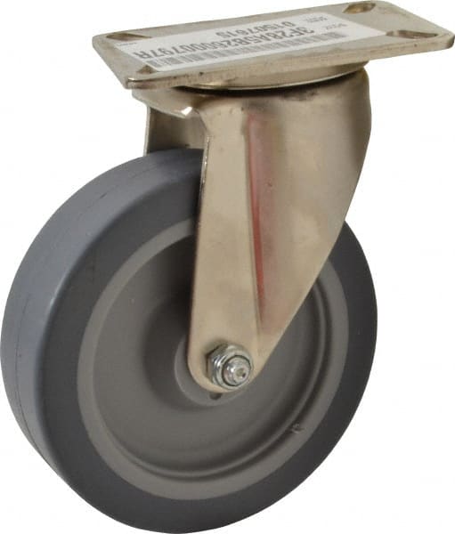 E.R. Wagner - 5" Diam x 1-1/2" Wide x 6-3/8" OAH Top Plate Mount Swivel Caster - TPR, 240 Lb Capacity, Delrin Bearing, 3-1/8 x 4-1/8" Plate - Exact Tooling