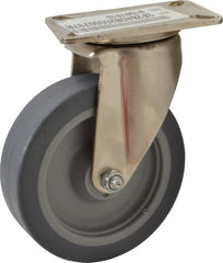 E.R. Wagner - 5" Diam x 1-1/2" Wide x 6-3/8" OAH Top Plate Mount Swivel Caster - TPR, 240 Lb Capacity, Delrin Bearing, 3-1/8 x 4-1/8" Plate - Exact Tooling