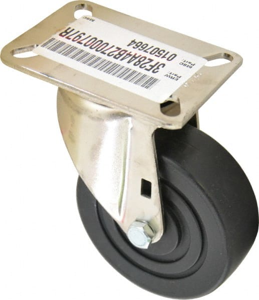 E.R. Wagner - 4" Diam x 1-3/8" Wide x 5-3/8" OAH Top Plate Mount Swivel Caster - Polyolefin, 375 Lb Capacity, Delrin Bearing, 3-1/8 x 4-1/8" Plate - Exact Tooling